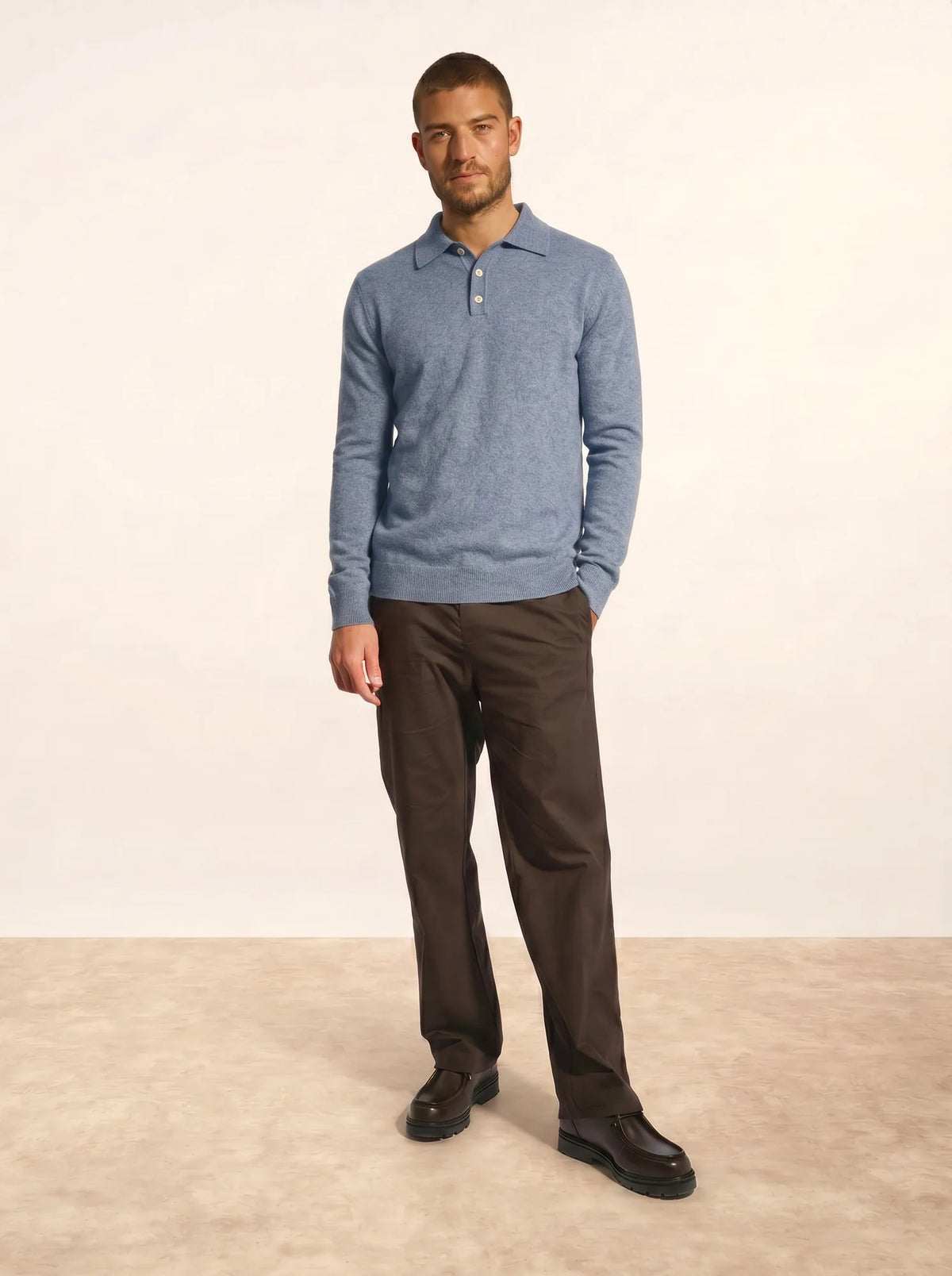 DOUGLAS Polo Long Sleeve Ivory Blue