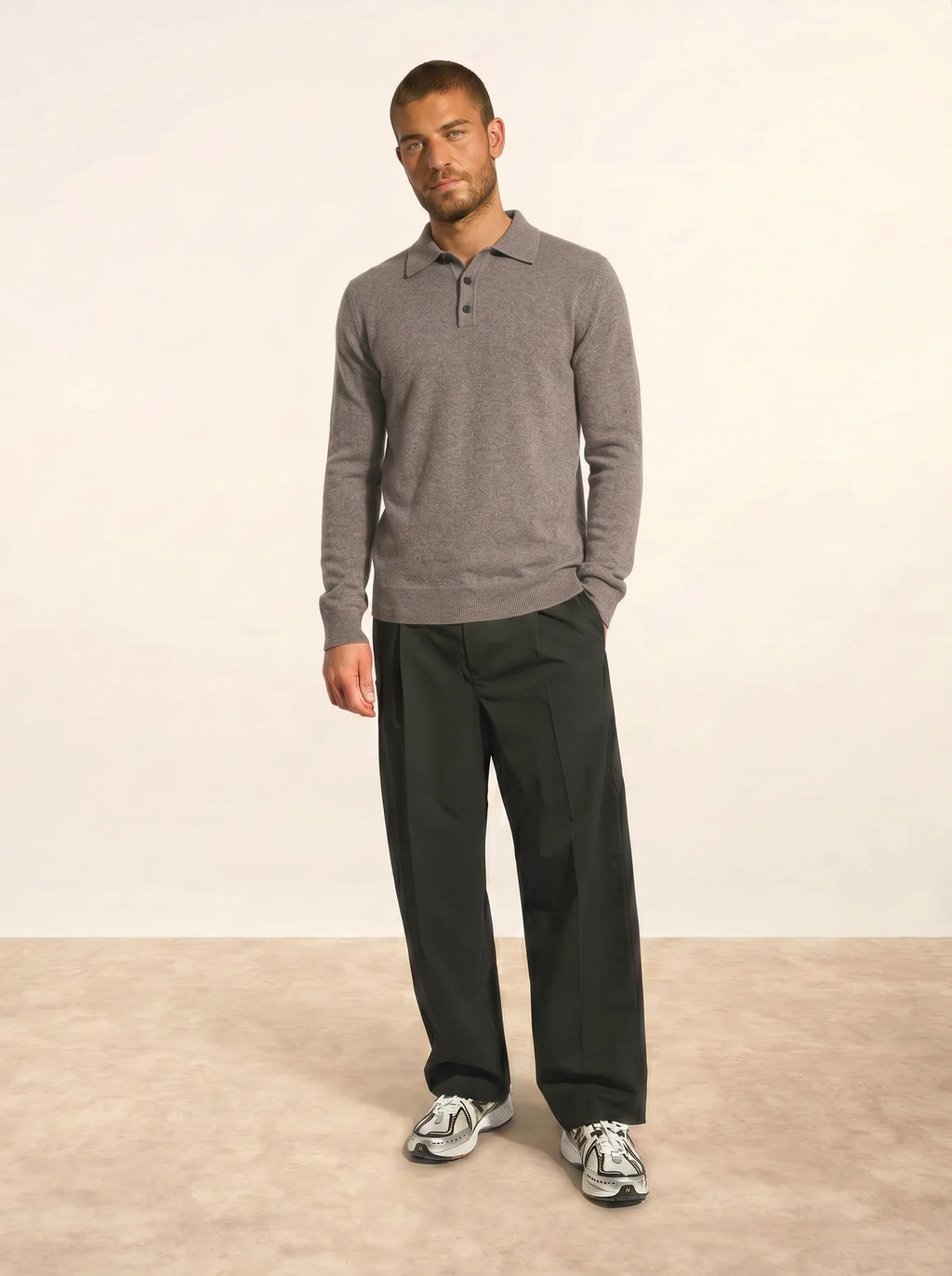 DOUGLAS Polo Long Sleeve Heather Caribou