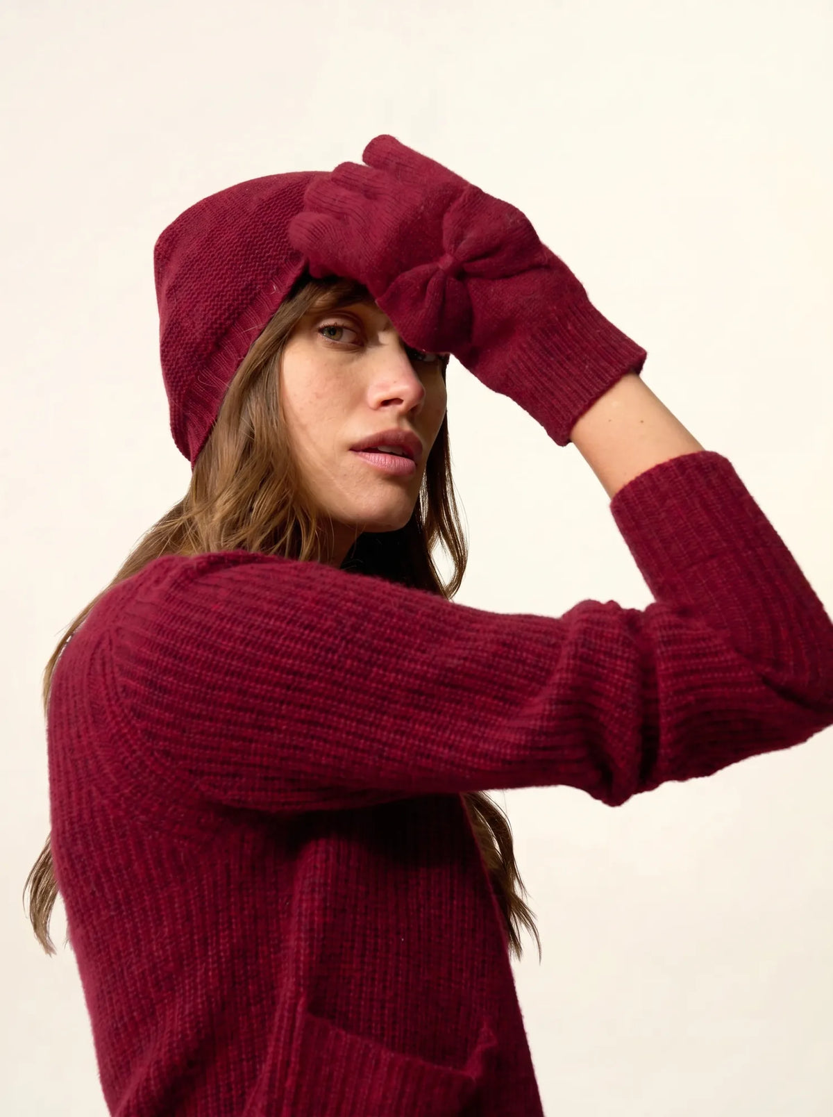 LUCY Gants 4 Fils Cranberry Chiné