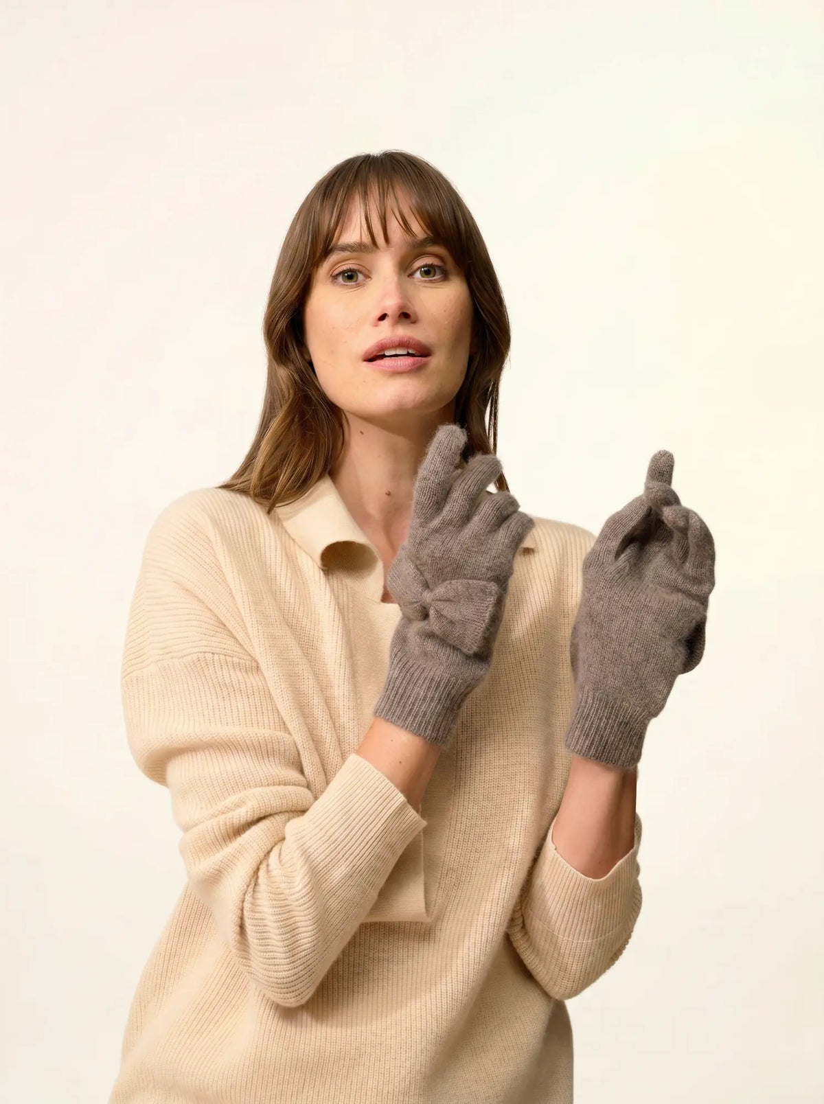 LUCY Gants 4 Fils Taupe Chiné