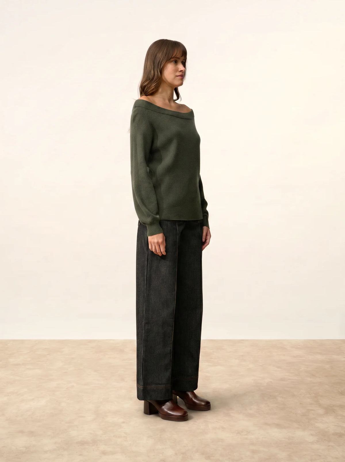 TONY Sweater Boat Neck Khaki