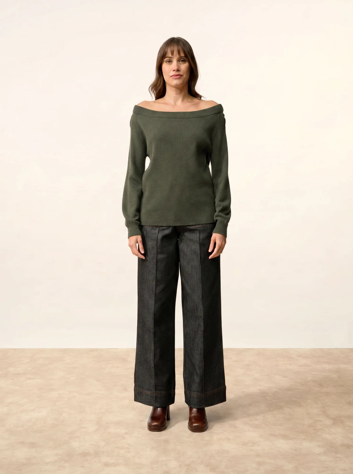 TONY Sweater Boat Neck Khaki