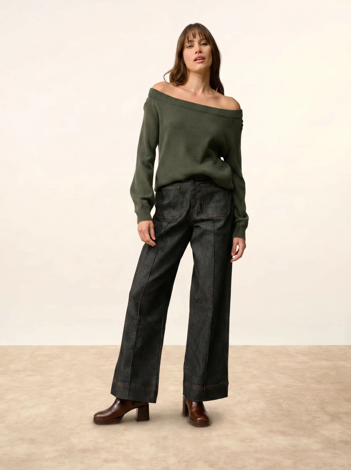 TONY Sweater Boat Neck Khaki