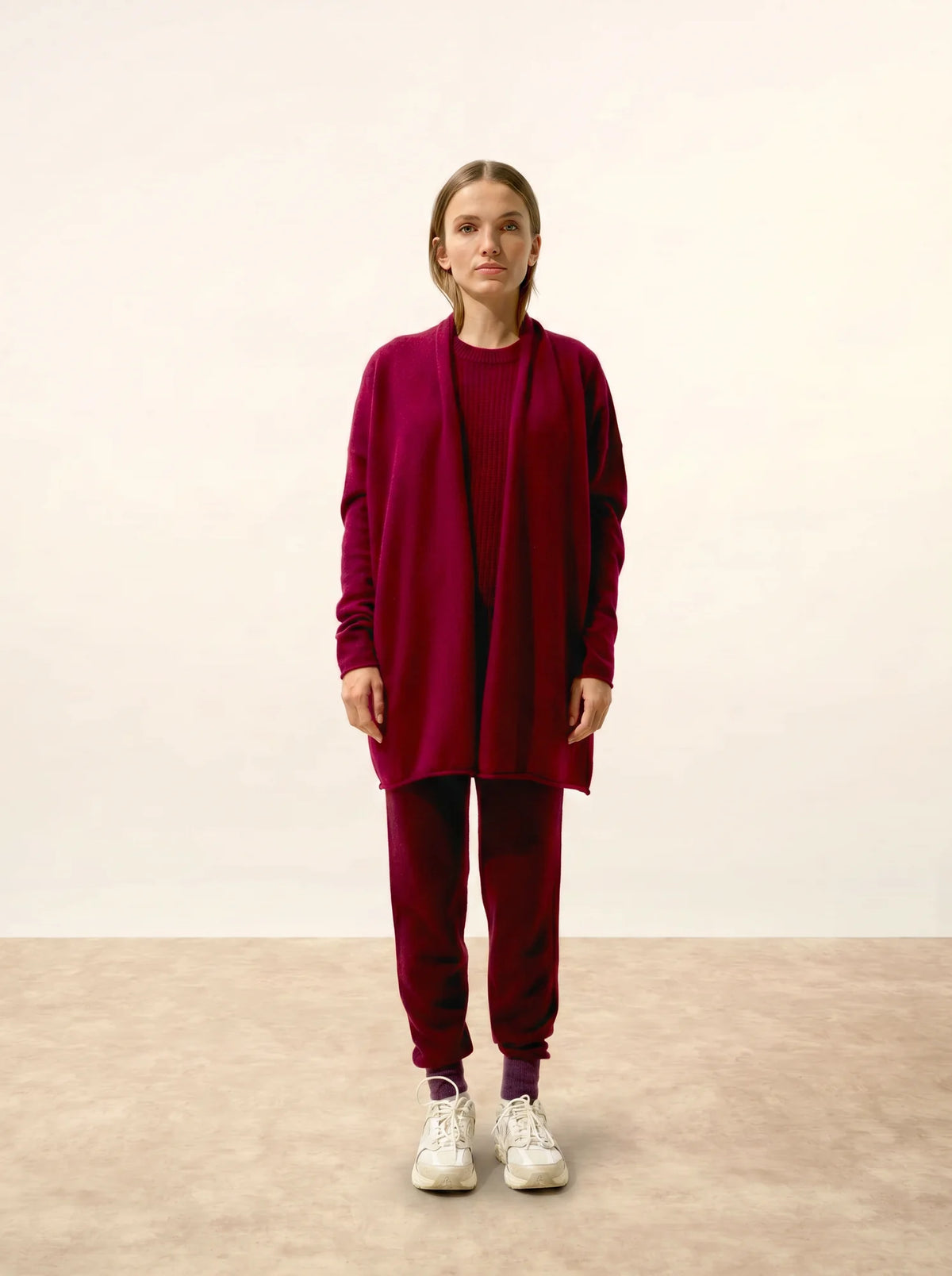 MADDIE Jacket Long Open Shawl Collar Burgundy