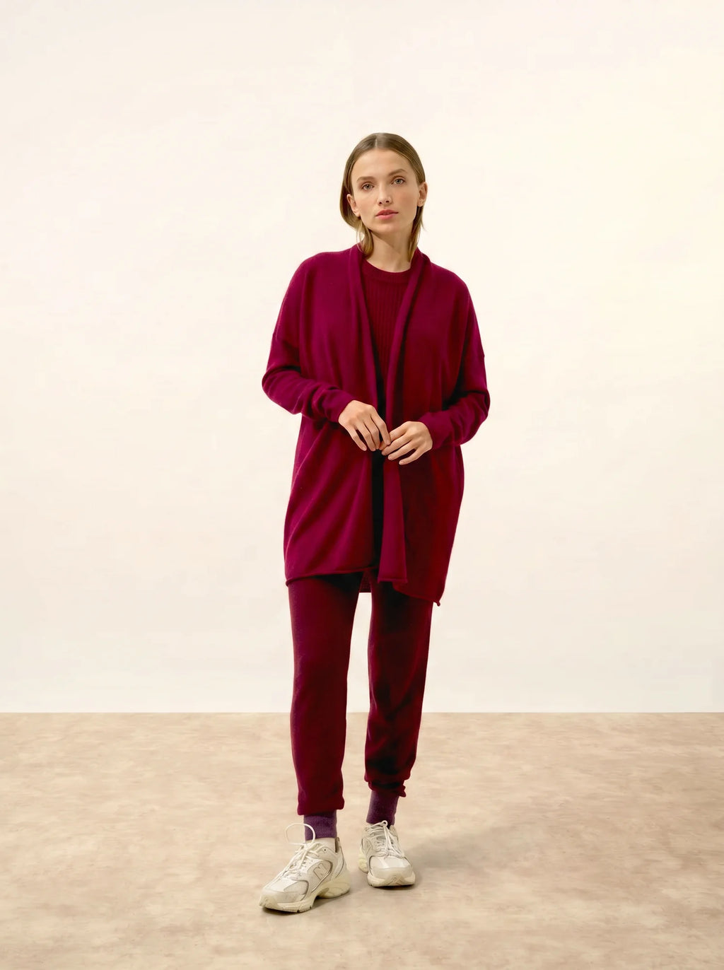 MADDIE Jacket Long Open Shawl Collar Burgundy