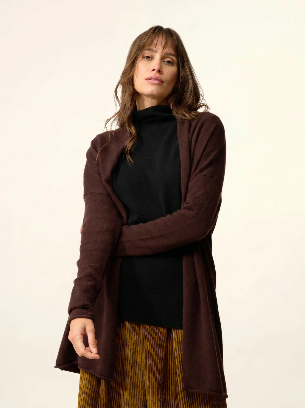 MADDIE Veste Longue Ouverte Col Châle Choco
