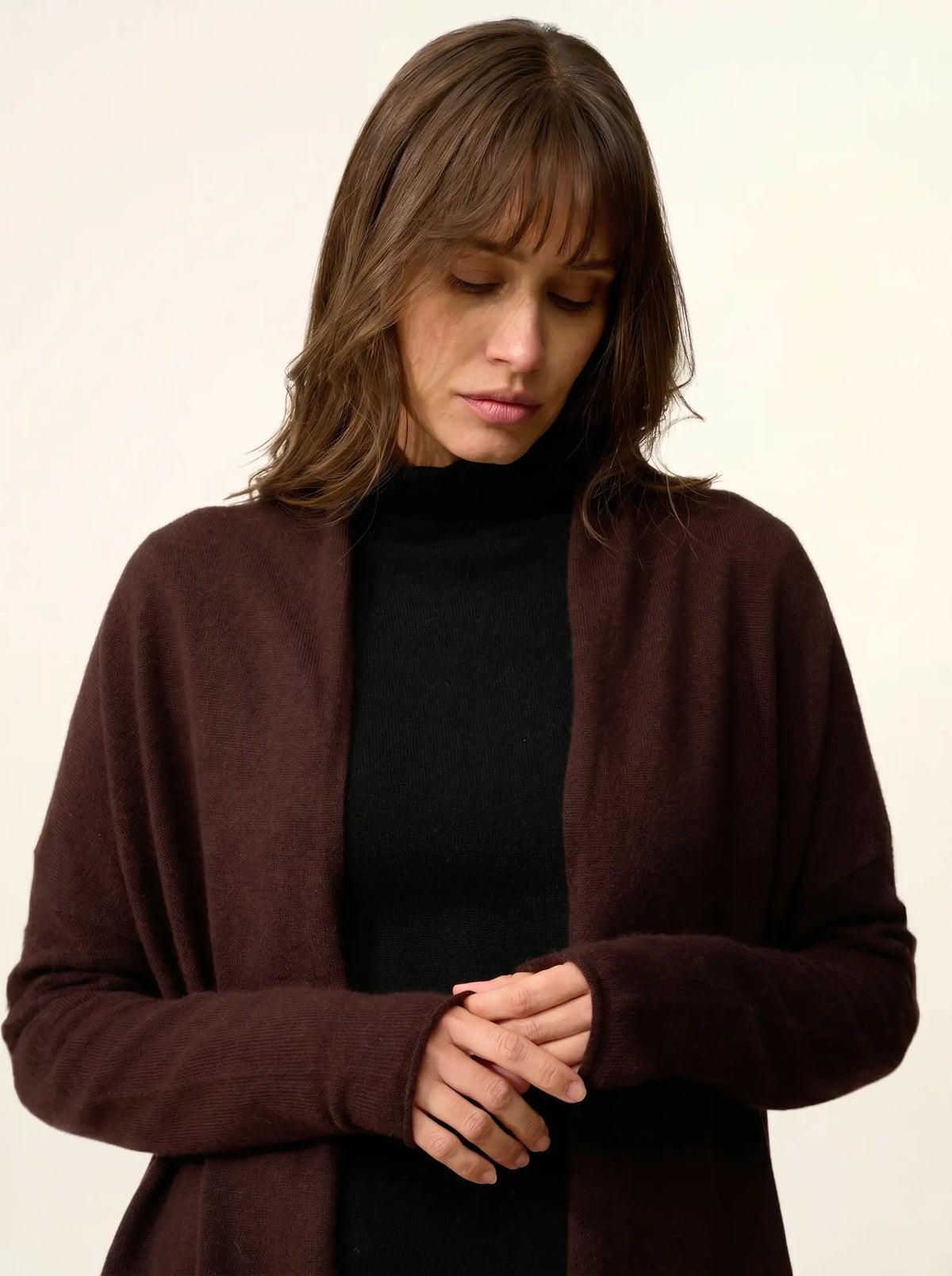 MADDIE Veste Longue Ouverte Col Châle Choco