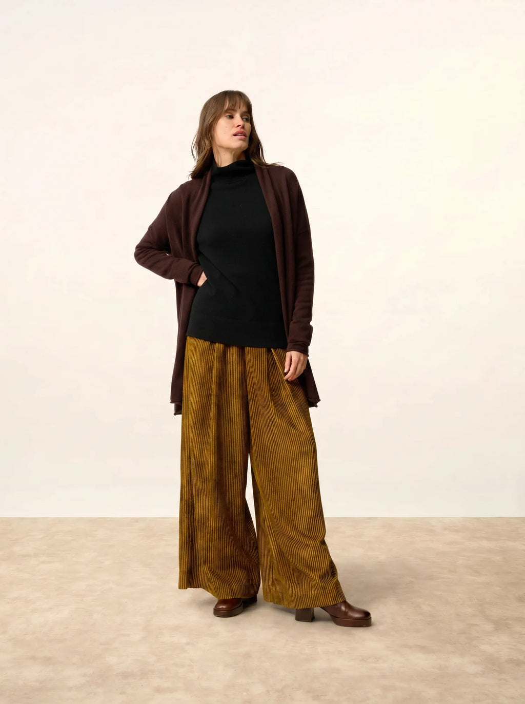 MADDIE Veste Longue Ouverte Col Châle Choco