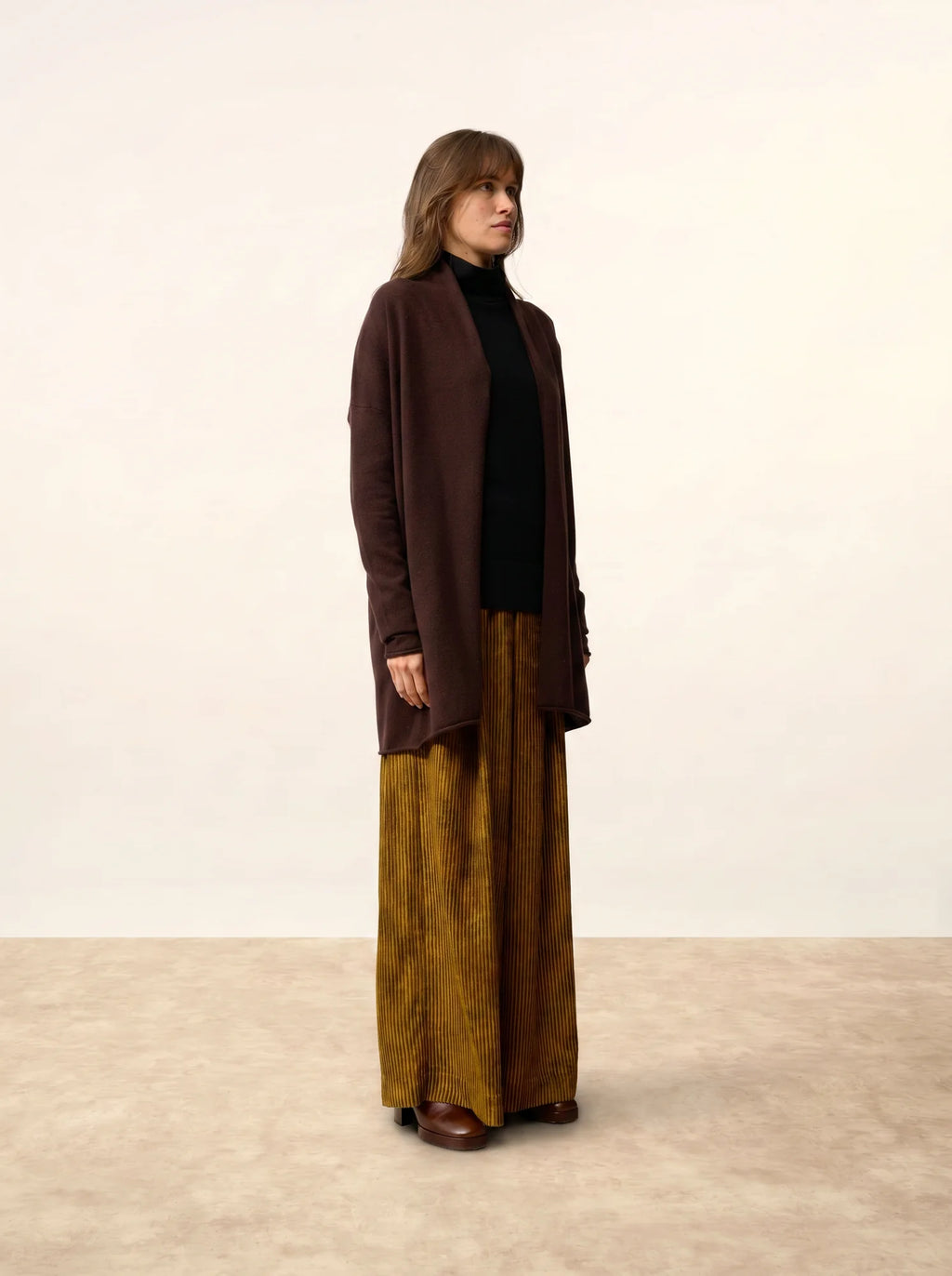 MADDIE Veste Longue Ouverte Col Châle Choco