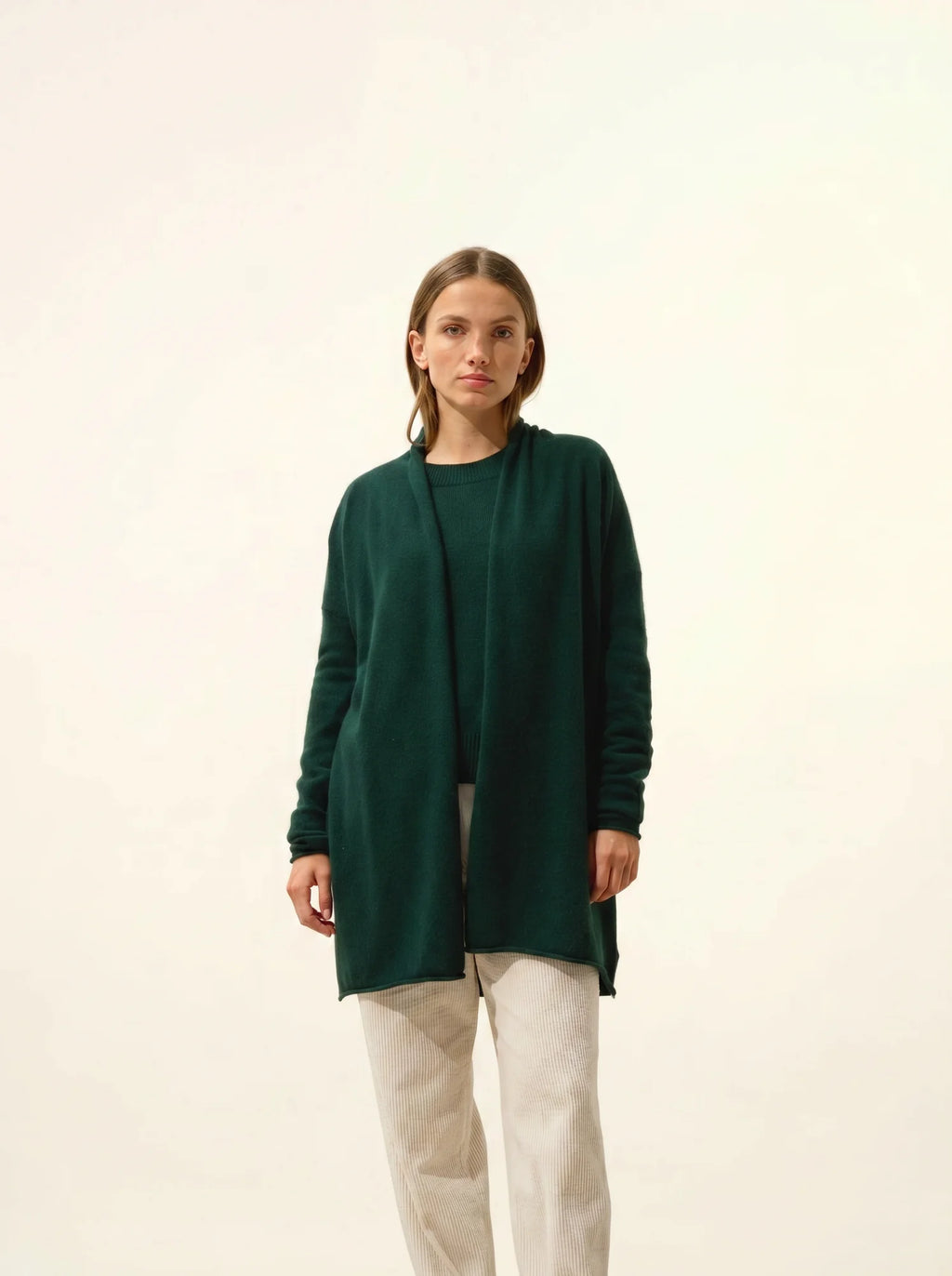 MADDIE Jacket Long Open Shawl Collar Cypress