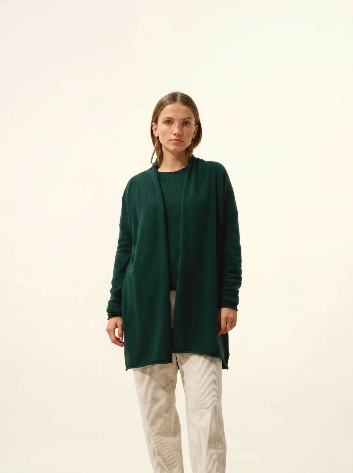 MADDIE Jacket Long Open Shawl Collar Cypress