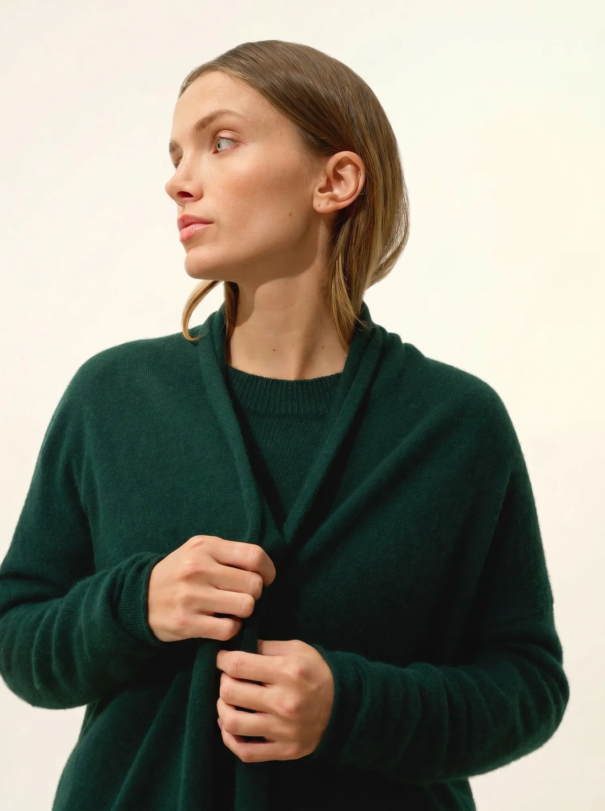 MADDIE Jacket Long Open Shawl Collar Cypress