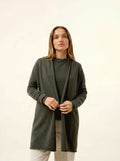 MADDIE Jacket Long Open Shawl Collar Heather Khaki