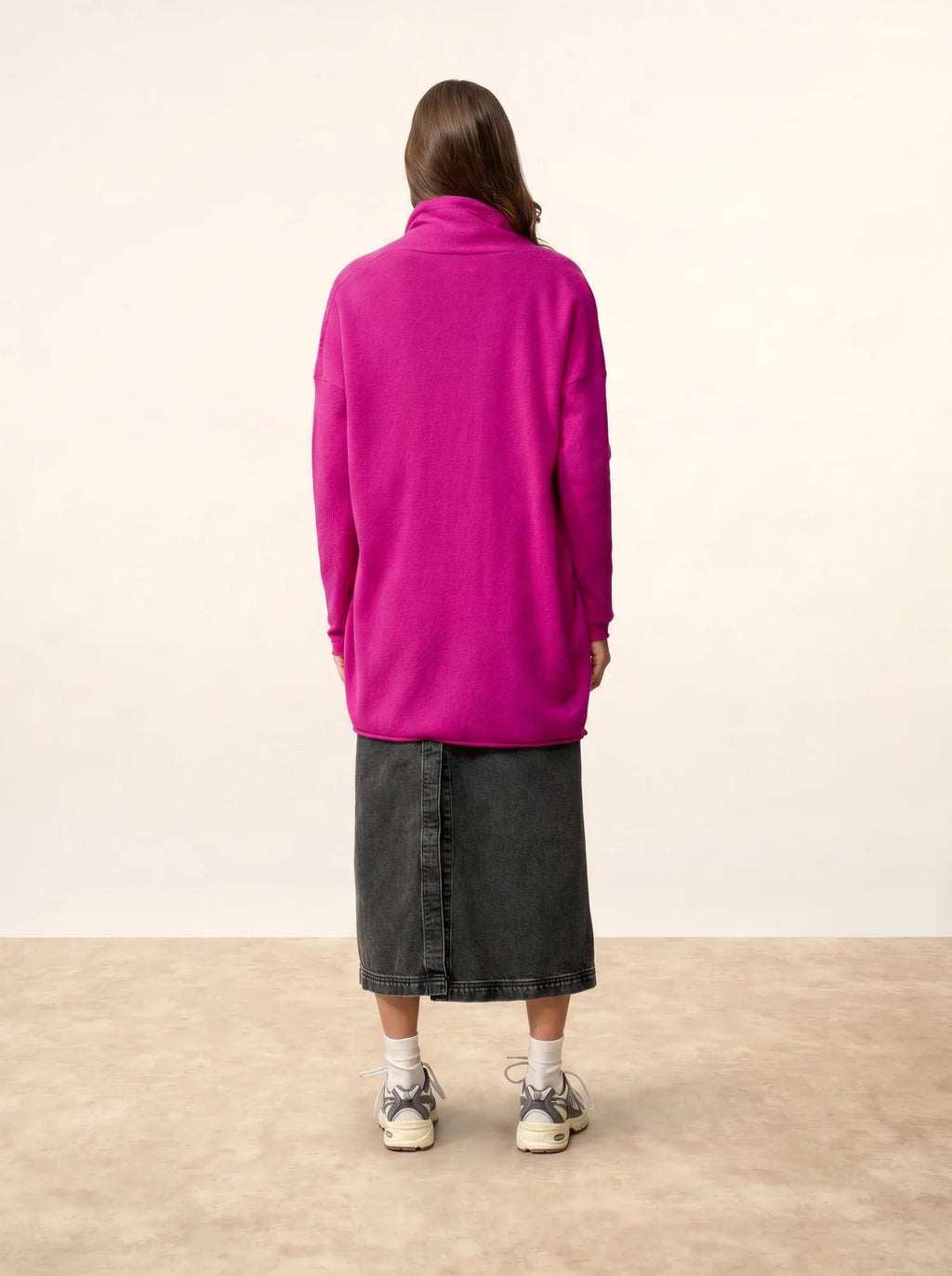 MADDIE Lange Jacke offen Schalkragen Magenta