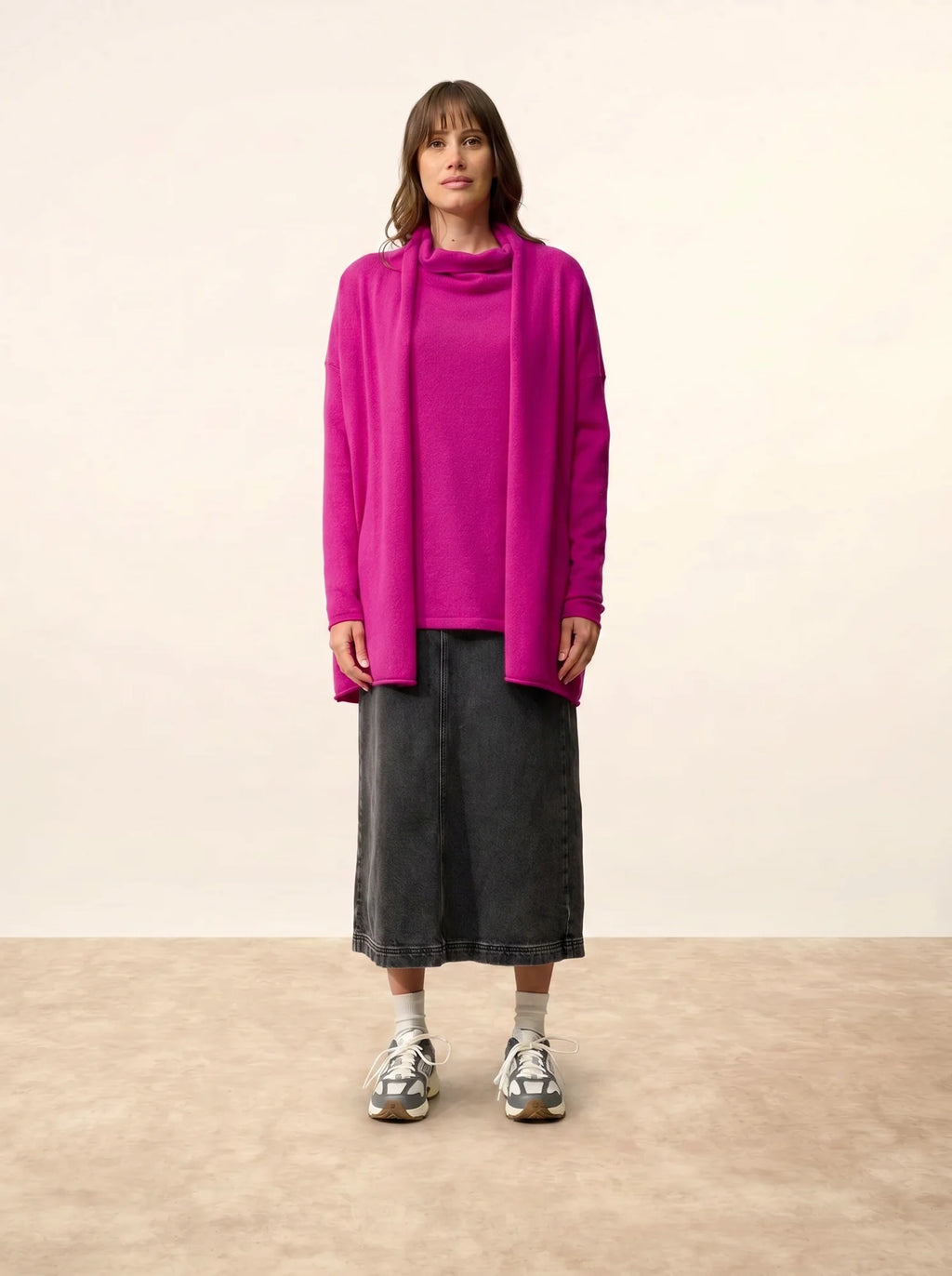 MADDIE Lange Jacke offen Schalkragen Magenta