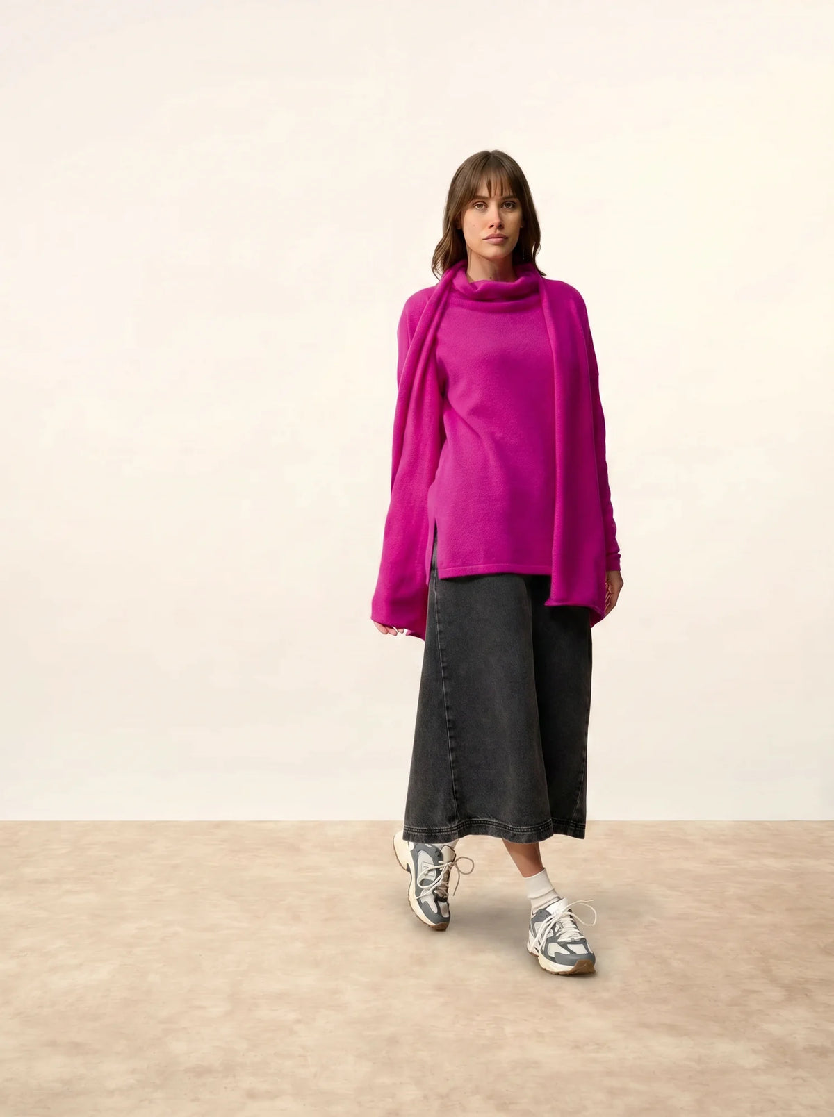 MADDIE Lange Jacke offen Schalkragen Magenta
