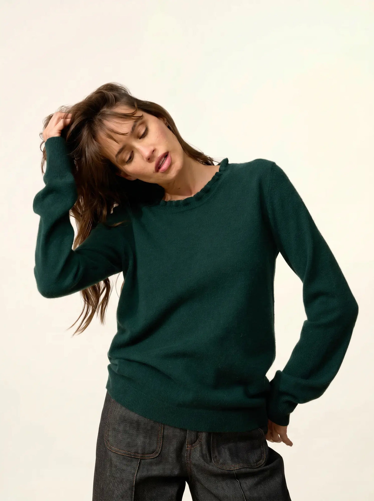 CHARLIE Sweater Mock Neck Ruffled Drop Back Cypress