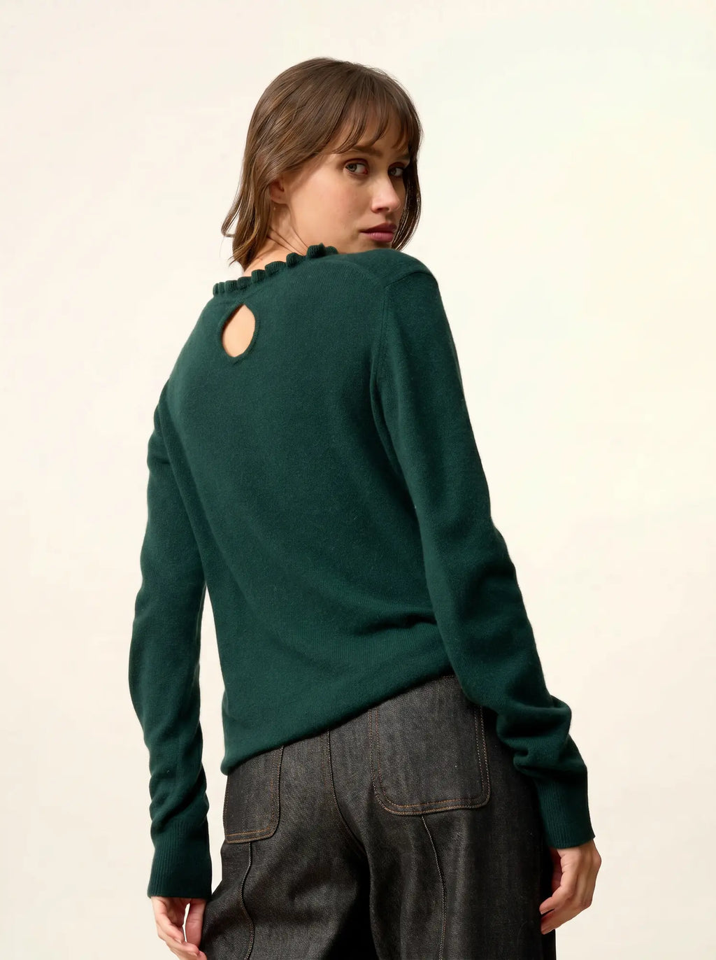 CHARLIE Sweater Mock Neck Ruffled Drop Back Cypress