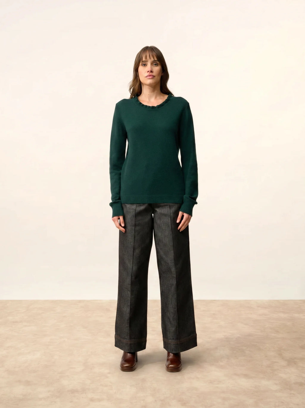 CHARLIE Sweater Mock Neck Ruffled Drop Back Cypress