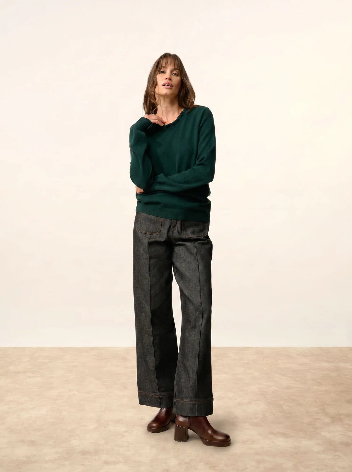 CHARLIE Sweater Mock Neck Ruffled Drop Back Cypress