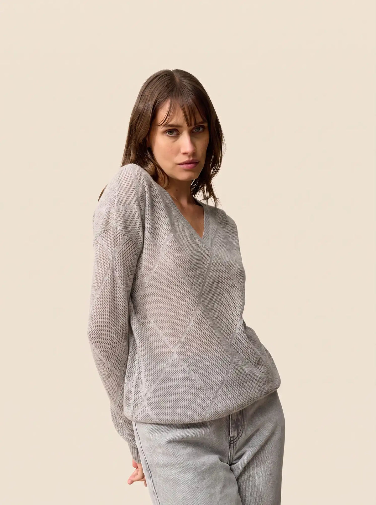 CAPUCINE Pull Col V Nuage Chiné