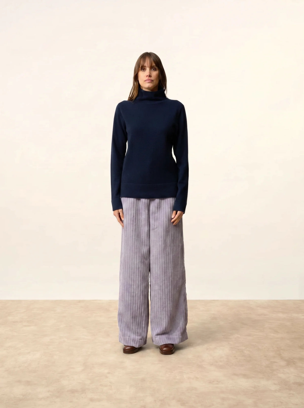 AMBRE Pull Col Montant Bleu Marine