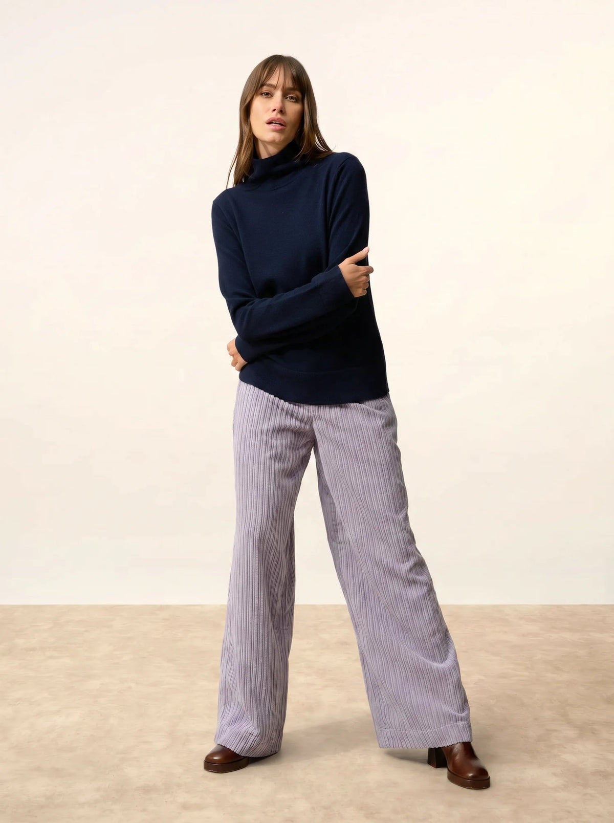 AMBRE Pull Col Montant Bleu Marine
