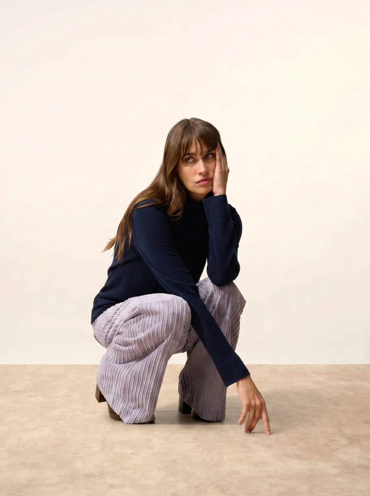 AMBRE Pull Col Montant Bleu Marine