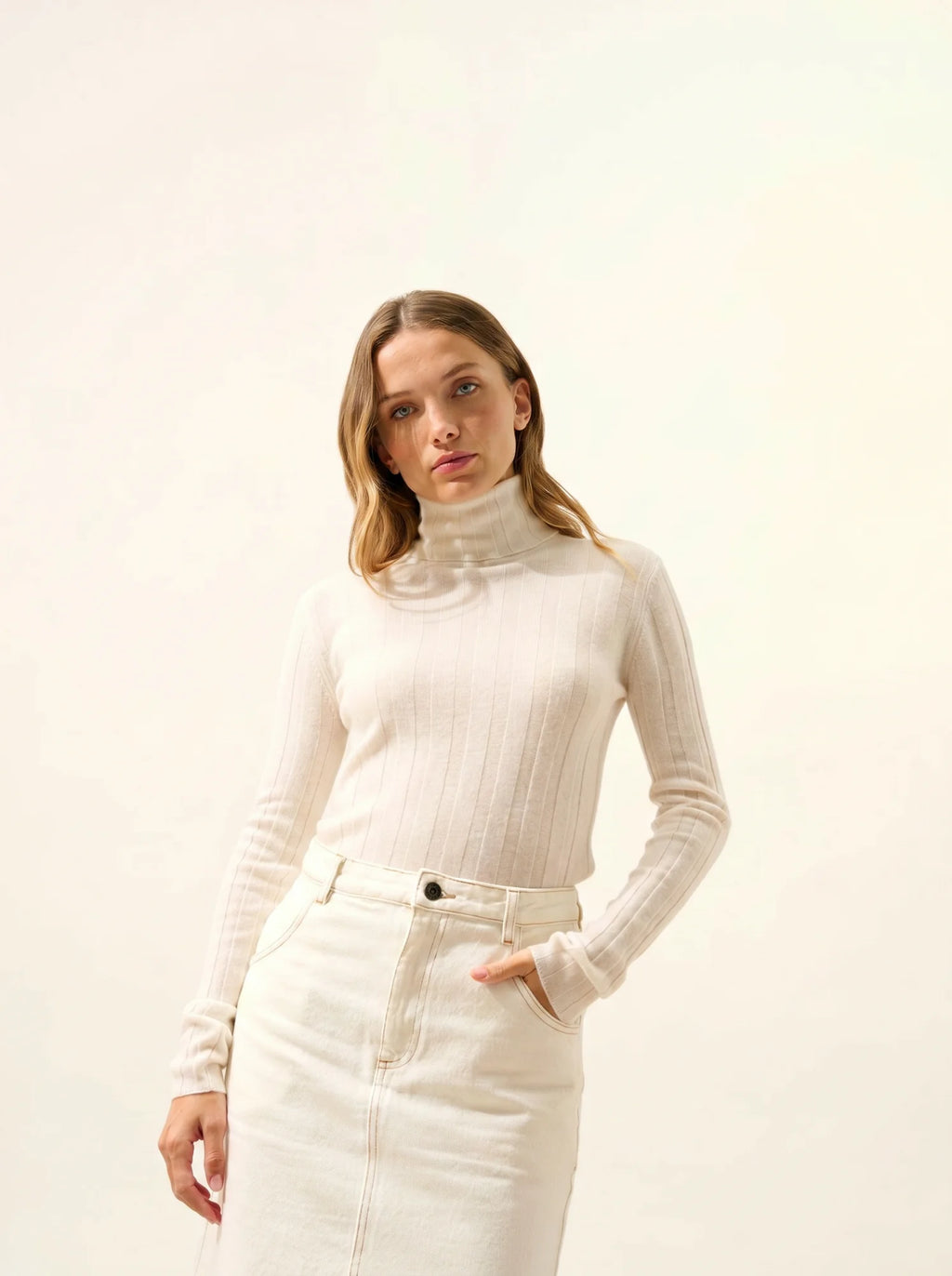 SERELITH Pullover Rollkragen Elfenbein