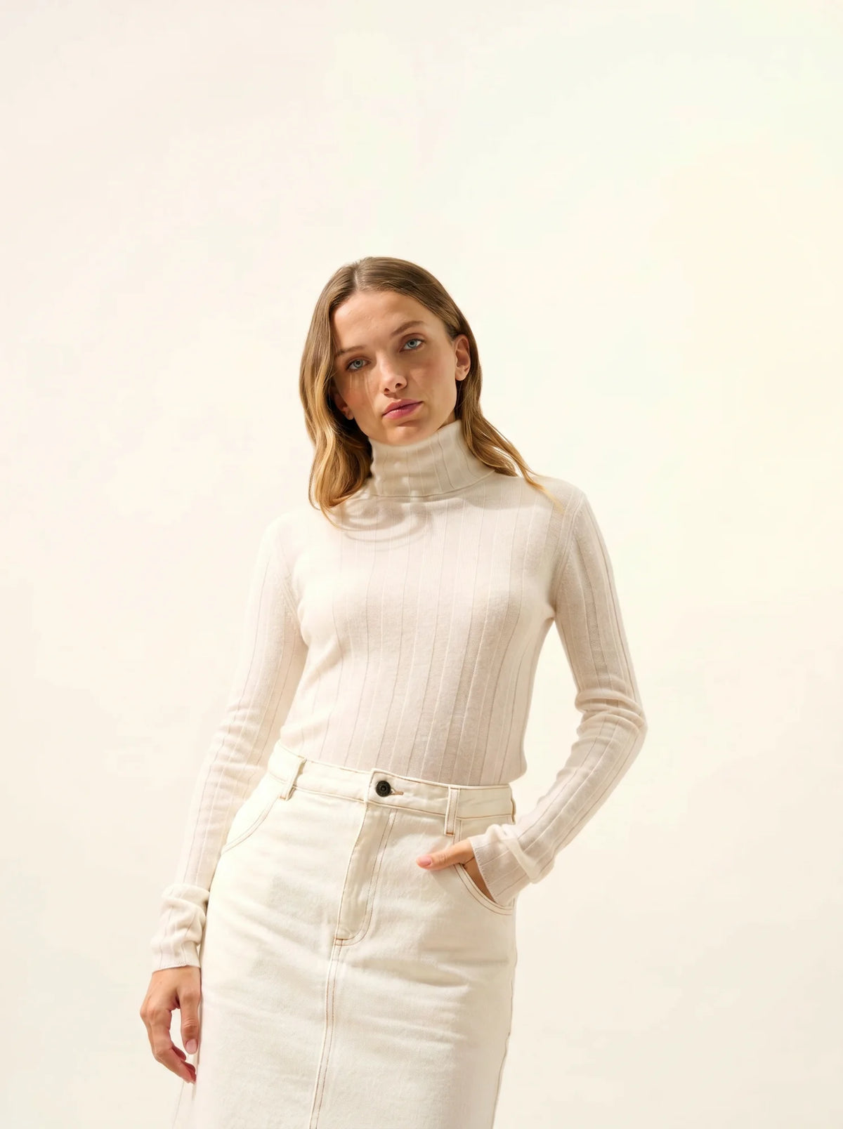 SERELITH Pullover Rollkragen Elfenbein