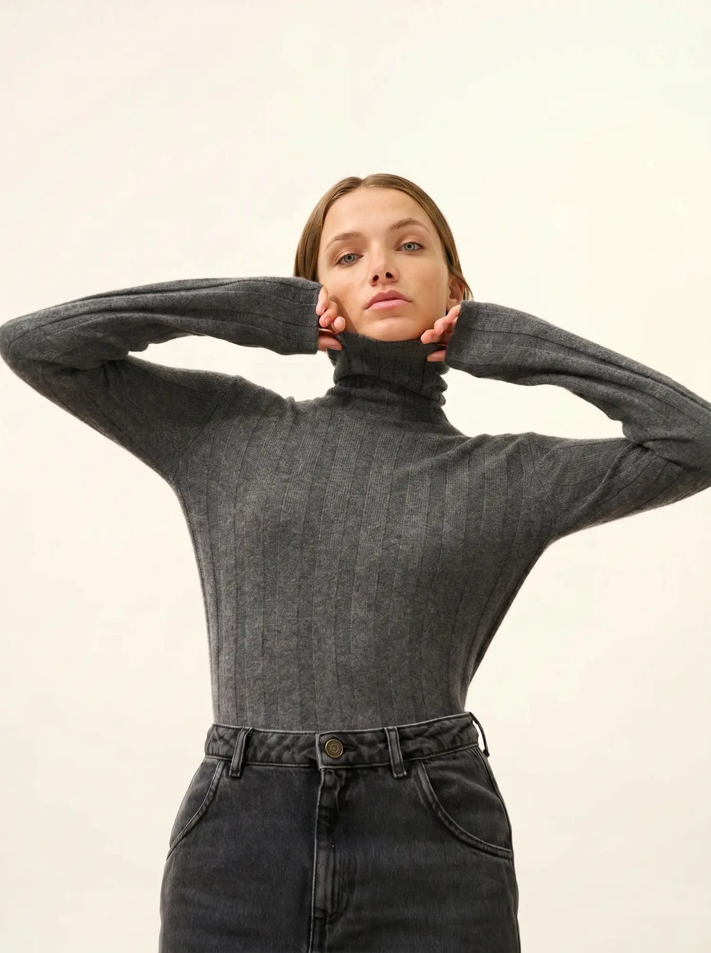 SERELITH Pullover Rollkragen Anthrazit meliert