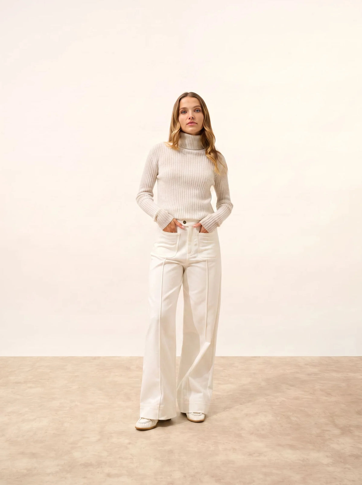 MIRAYA Pullover Rollkragen Perlgrau meliert