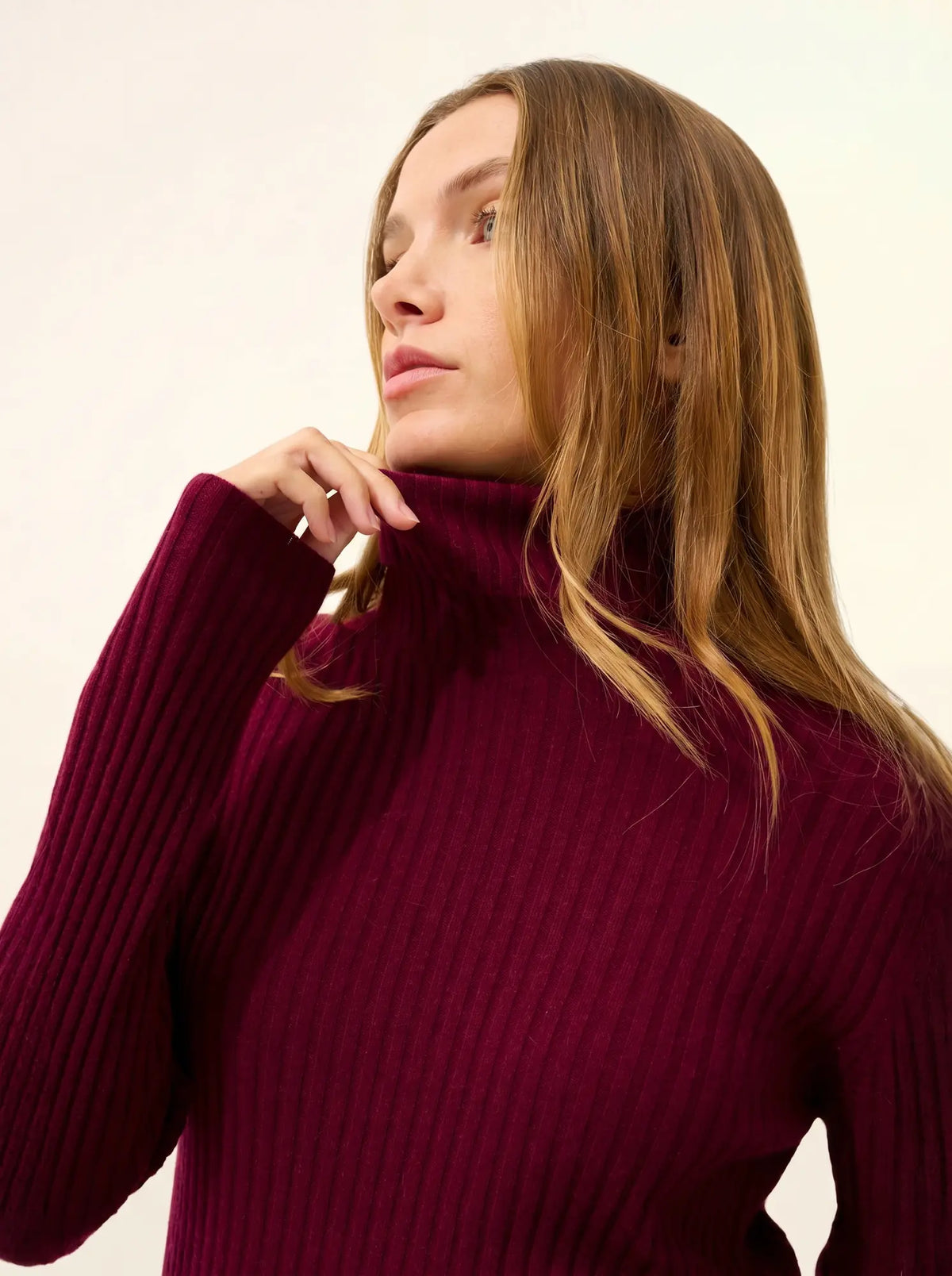 MIRAYA Pull Col Roulé Bordeaux