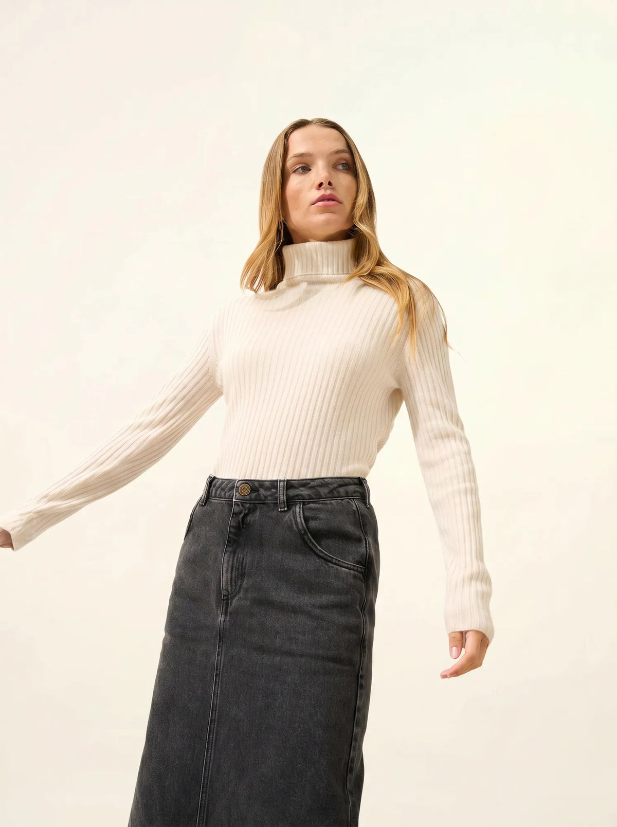 MIRAYA Pullover Rollkragen Elfenbein