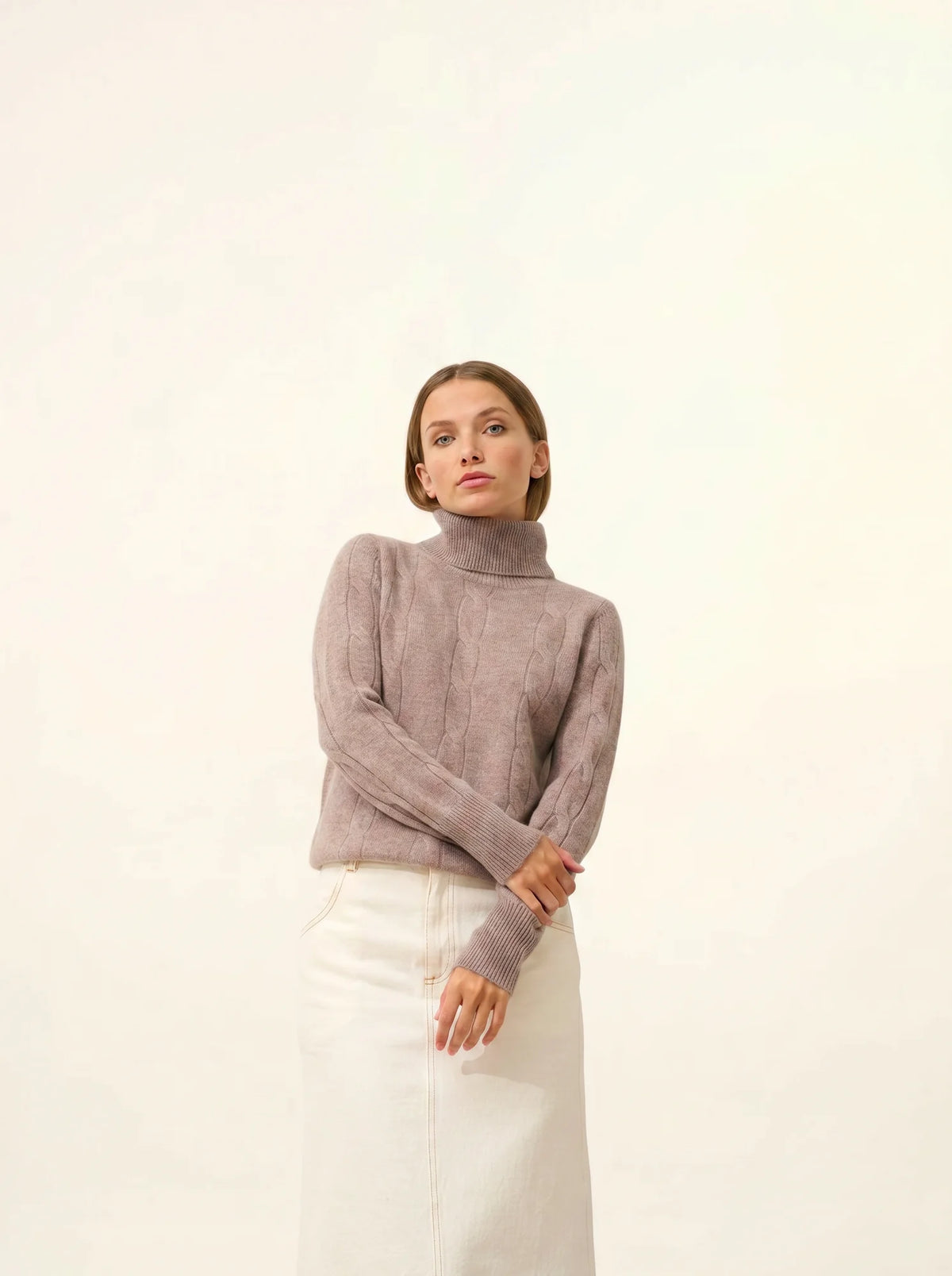 ESTELLE Pull Col Roulé 4 Fils Caribou Chiné