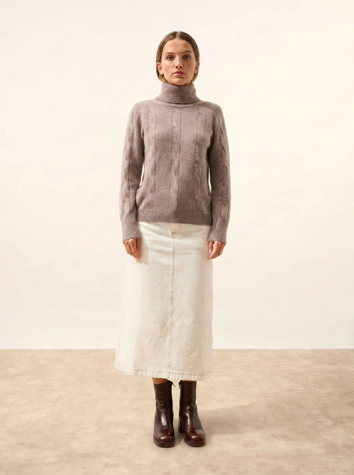 ESTELLE Pull Col Roulé 4 Fils Caribou Chiné
