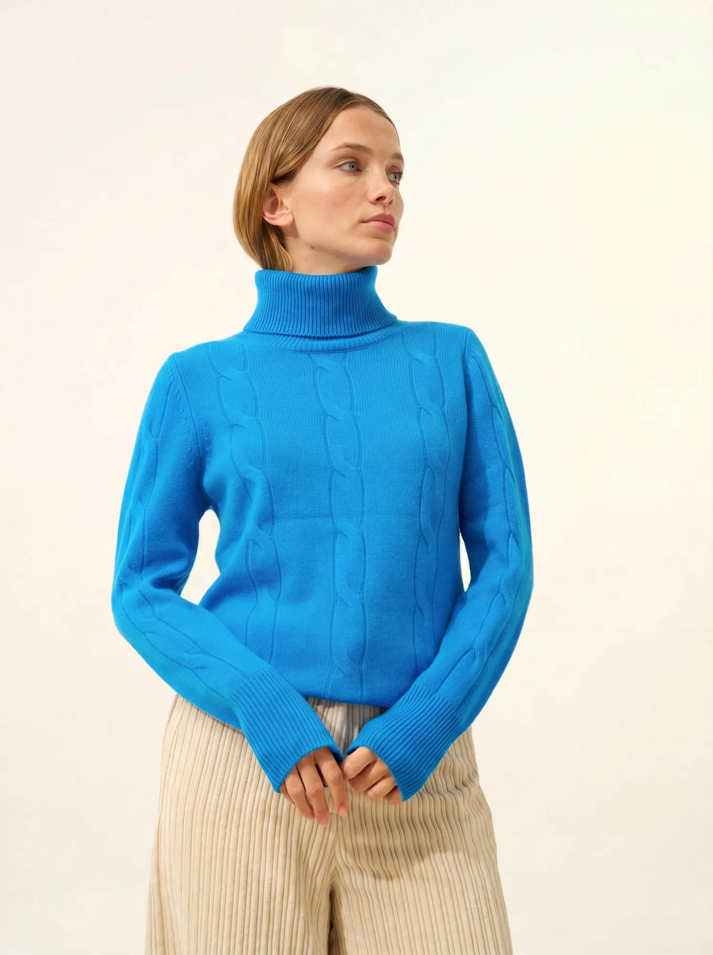 ESTELLE Pull Col Roulé 4 Fils Azur