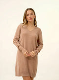 MILEYA Dress V-Neck Heather Camel