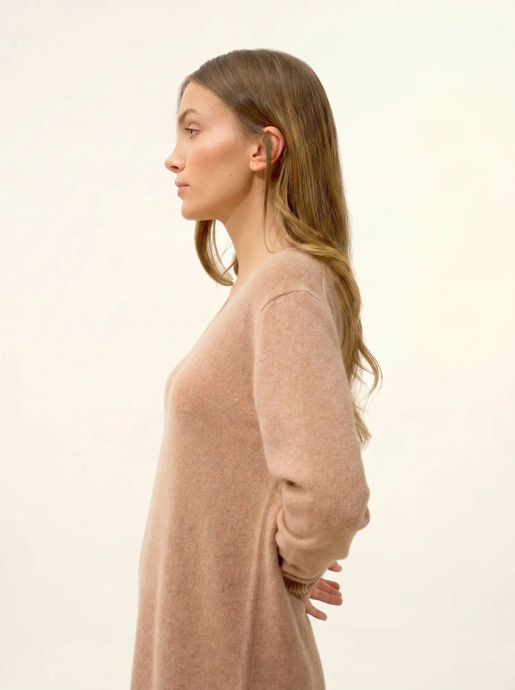 MILEYA Dress V-Neck Heather Camel