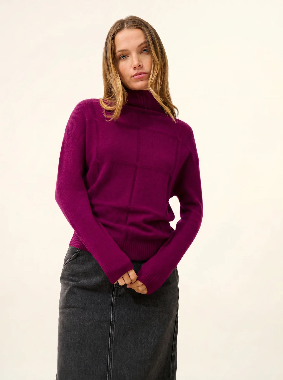LORALIA Pullover Rollkragen Pflaumenblau