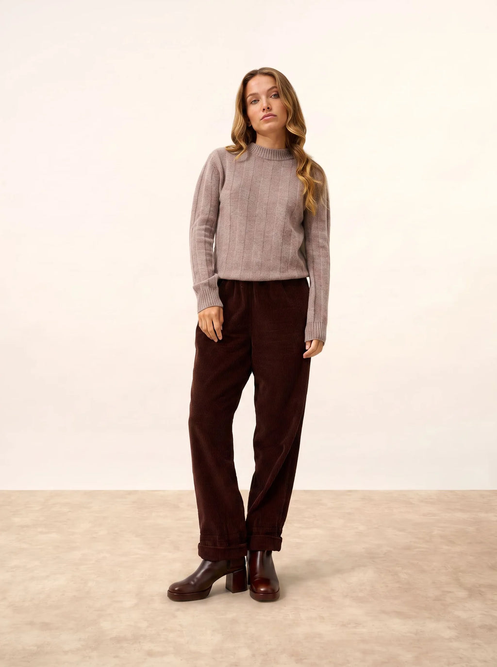 CALINDRA Sweater Crew Neck 4 Ply Heather Caribou