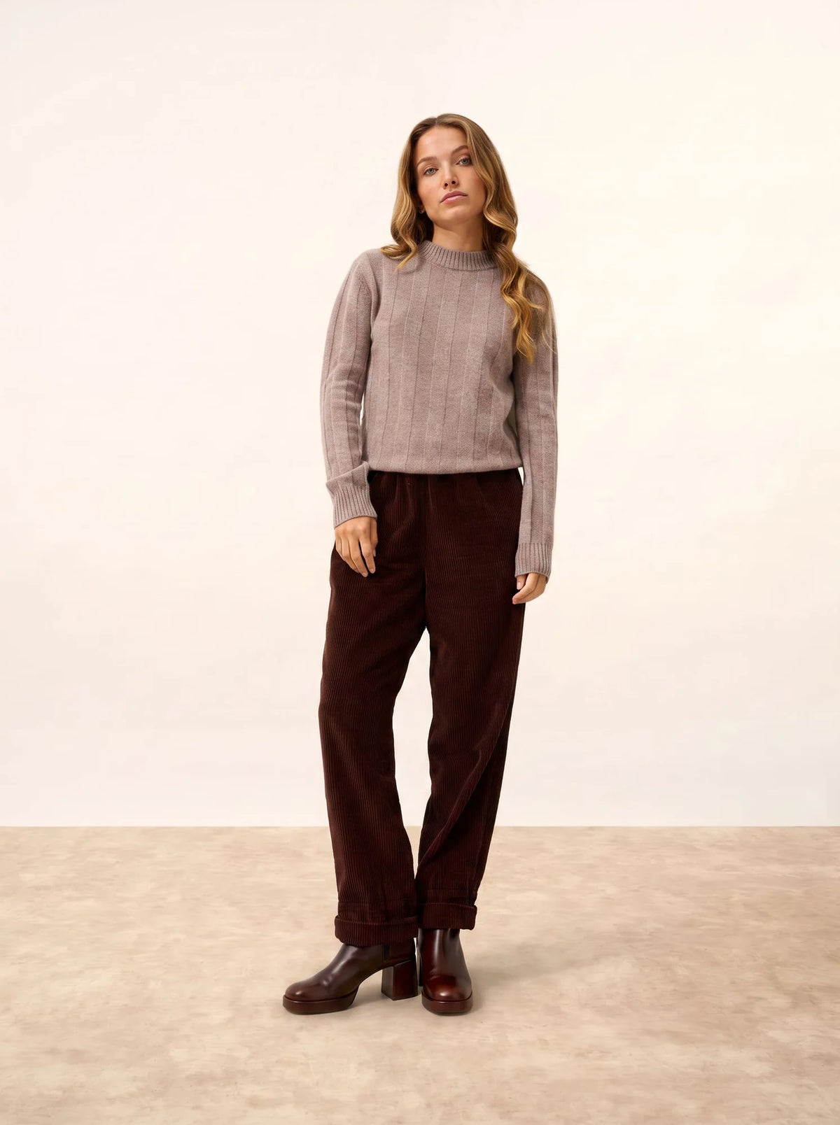 CALINDRA Sweater Crew Neck 4 Ply Heather Caribou