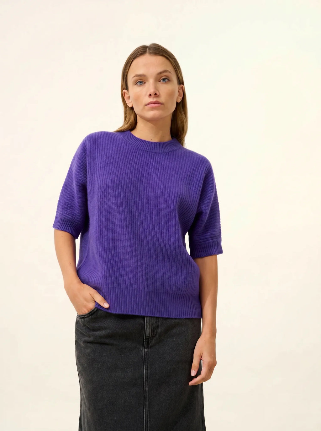 ÉRINA T-Shirt U-Boot-Ausschnitt Fledermausarm 4-fädig Amethyst