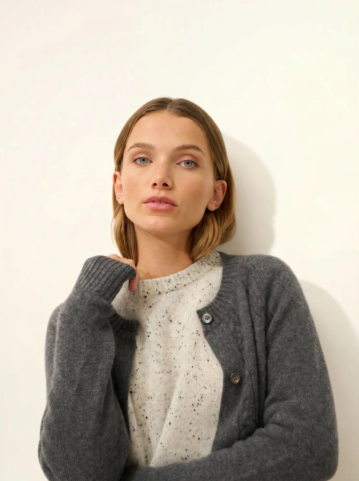CALISTA Cardigan Col Rond 4 Fils Anthracite Chiné