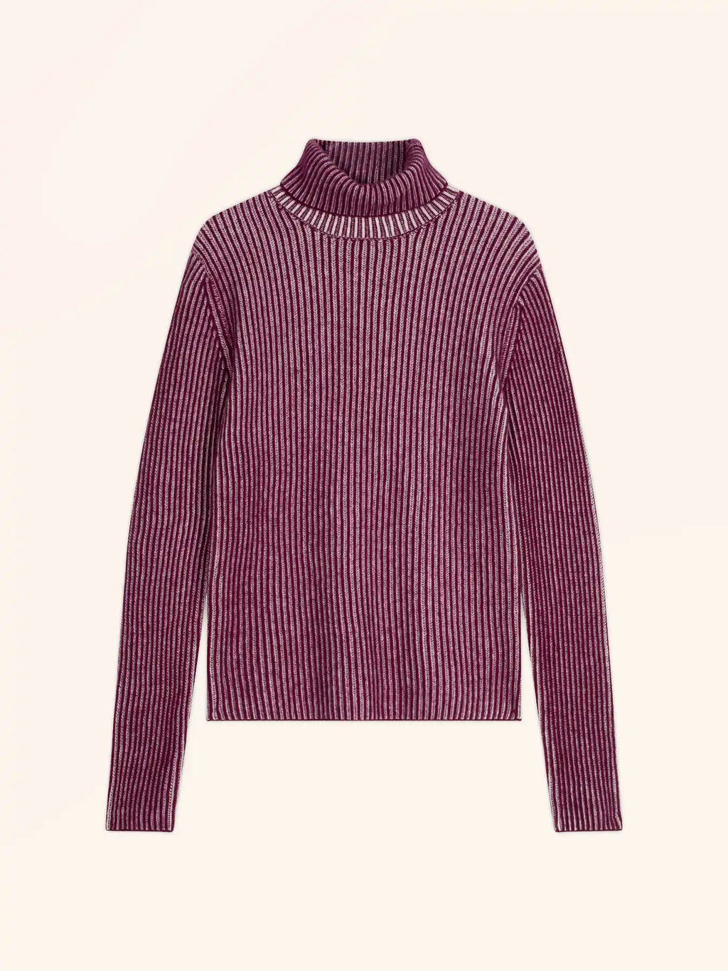 SOMNIA Pull Col Roulé 4 Fils Bordeaux et Ivoire