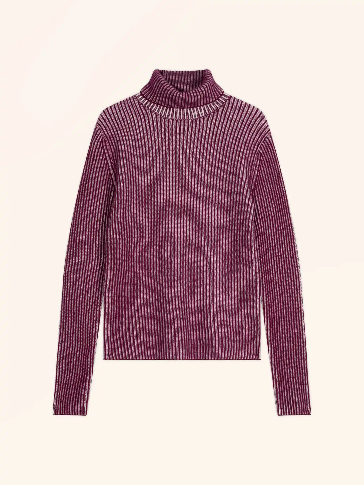 SOMNIA Pull Col Roulé 4 Fils Bordeaux et Ivoire