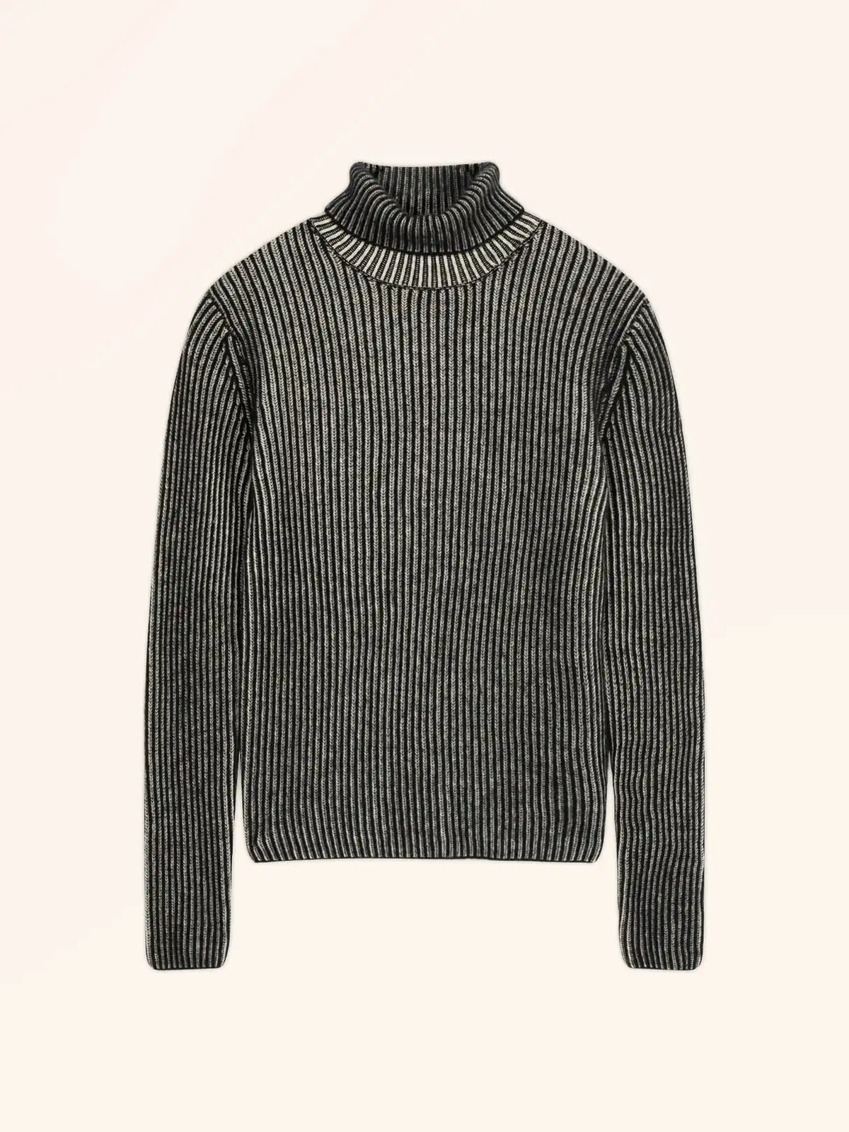 SOMNIA Pull Col Roulé 4 Fils Ivoire et Noir