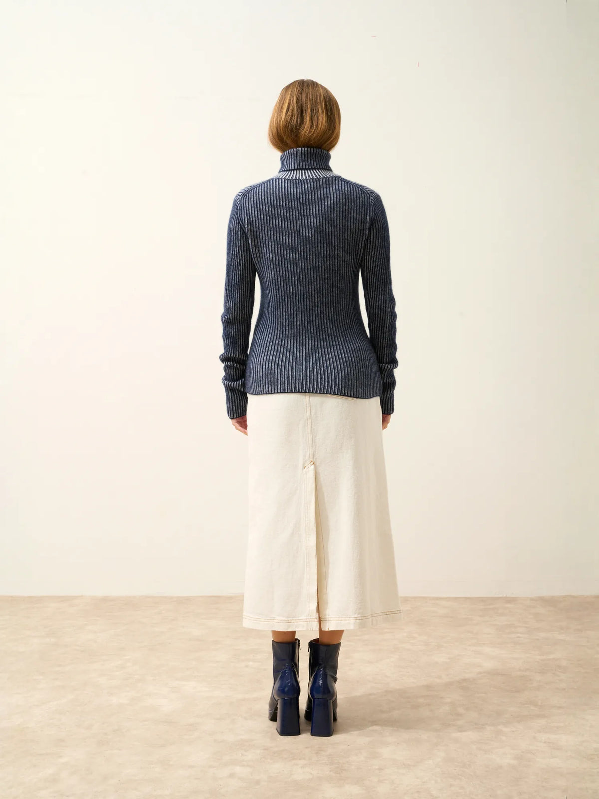 SOMNIA Pullover Rollkragen 4-fädig Schneeweiß und Marineblau