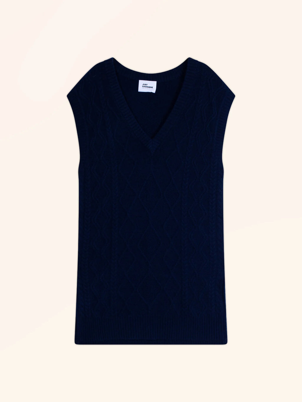 VIVENA Pull Col V sans Manches 4 Fils Bleu Marine