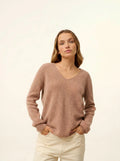 CIELORA Pullover V-Ausschnitt Camel meliert